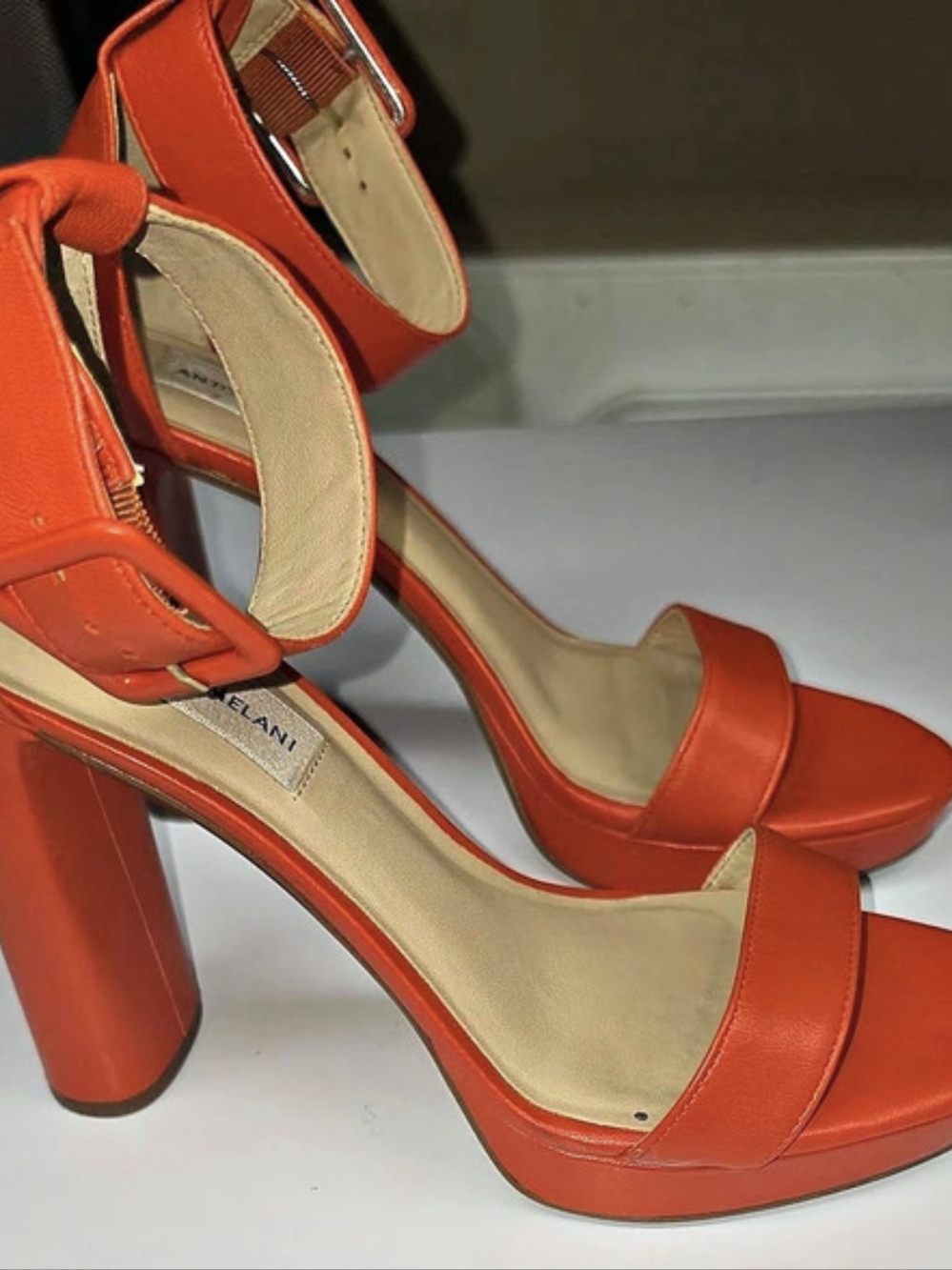 Antonio Melani Caci Leather Ankle Wrap Dress Sandals Orange 8